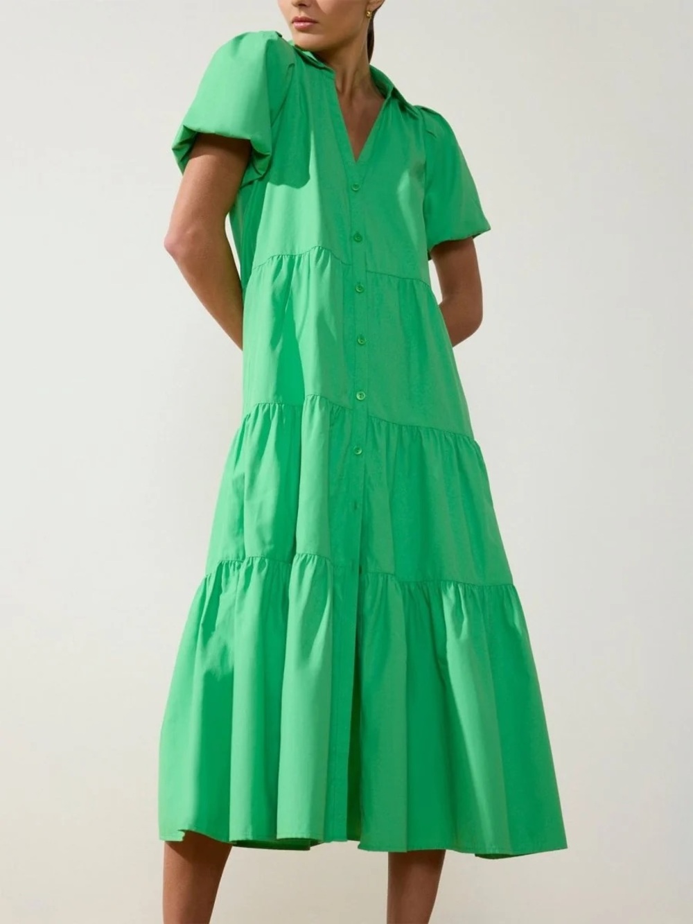 Brochu Walker The Havana Green Midi Dress Luxury Large